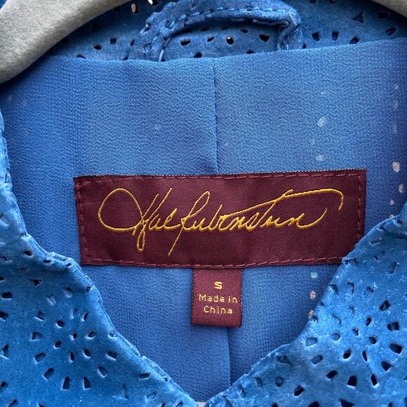 Hal Rubenstein Teal Laser Cut Collarless Suede Jacket Sz S NWT - Picture 8 of 8